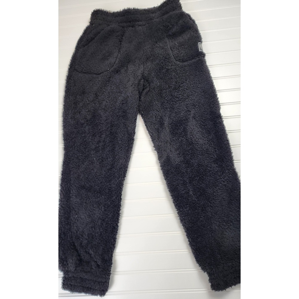 Black Fuzzy Fleece Jogger Pants Loungewear Cozy Sweatpants Womens Medium‎